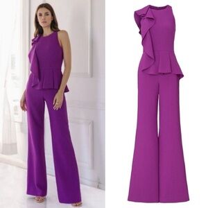 Black Halo Felicia Jumpsuit in Size 0 Purple Wide Leg Sleeveless Ruffle
